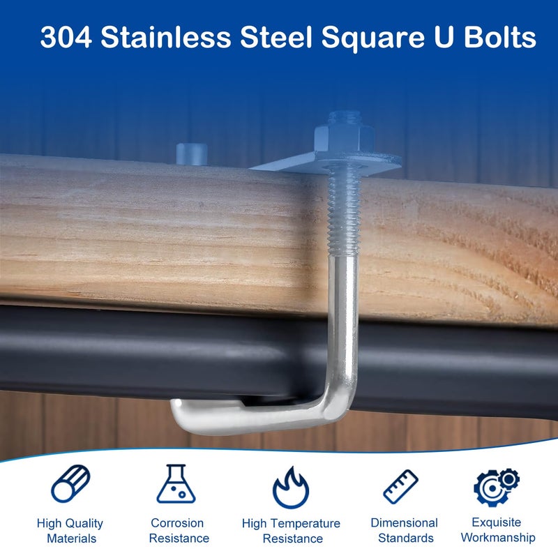 MroMax 6Pcs Square U-Bolts 1 Inch Inner Width, M6 x 25 x 50mm 304 Stainless Steel U Bolts with Frame Plates and Nuts, 2 Inch Length Mini Metal U Bolt for for Camper Trailer Marine Boat - Image 2